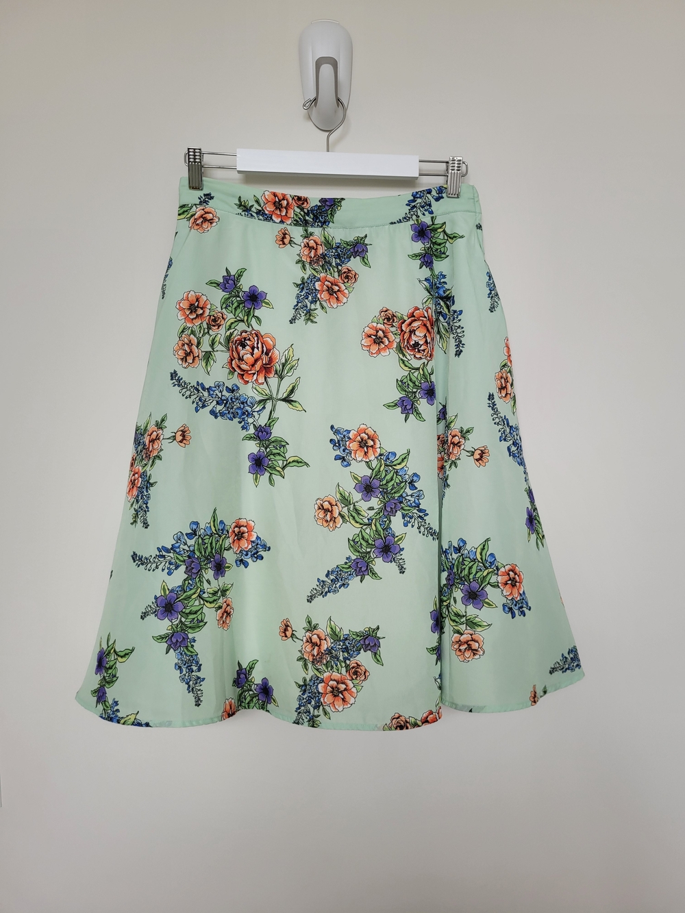ModCloth Floral A-Line Midi Skirt in Mint Green Size Large
